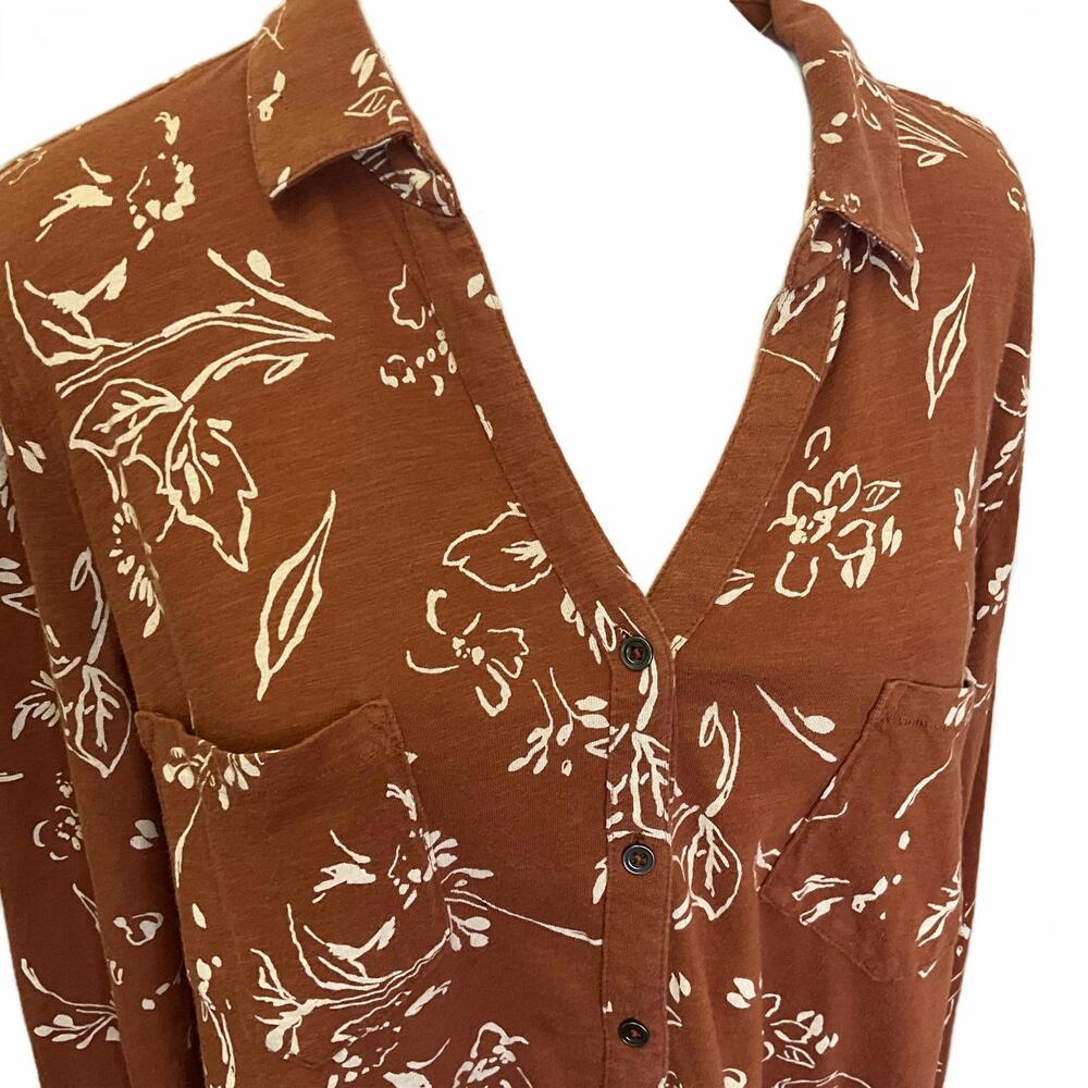 Sonoma Women's Size XL Brown Long Sleeve Button Down Shirt Top Cotton - Picture 2 of 9